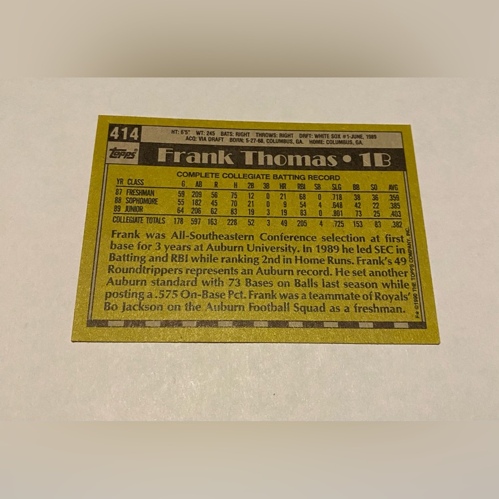 Frank Thomas 1990 RC Rookie Card Topps Vintage Collectible - Picture 3 of 8